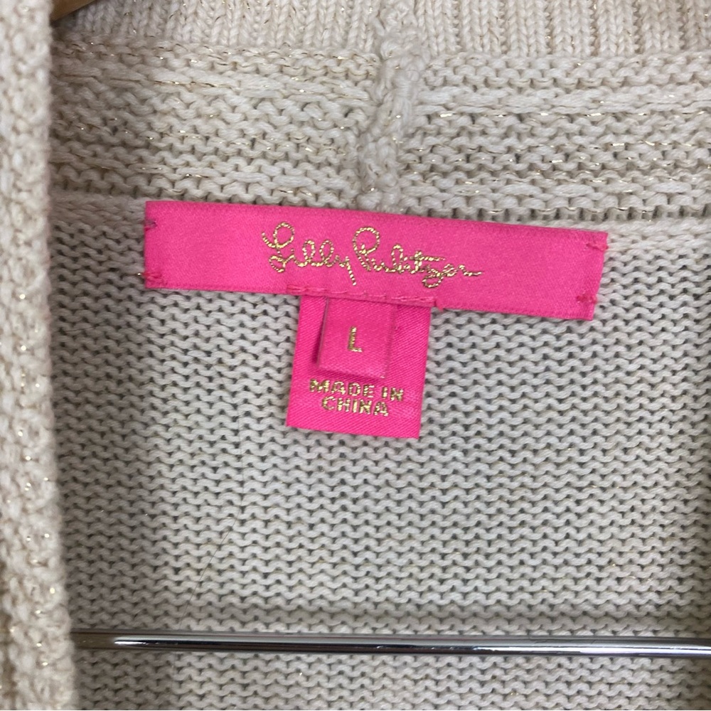 Lilly Pulitzer Ashwood Cardigan Cream Gold Tassel Open Front Sz Large - Picture 3 of 6